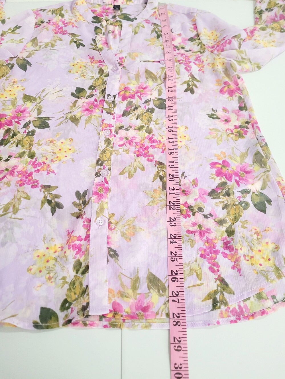 KUT From The Kloth Women Large Floral Blouse Lavender Sheer Button Front Top - Picture 11 of 13
